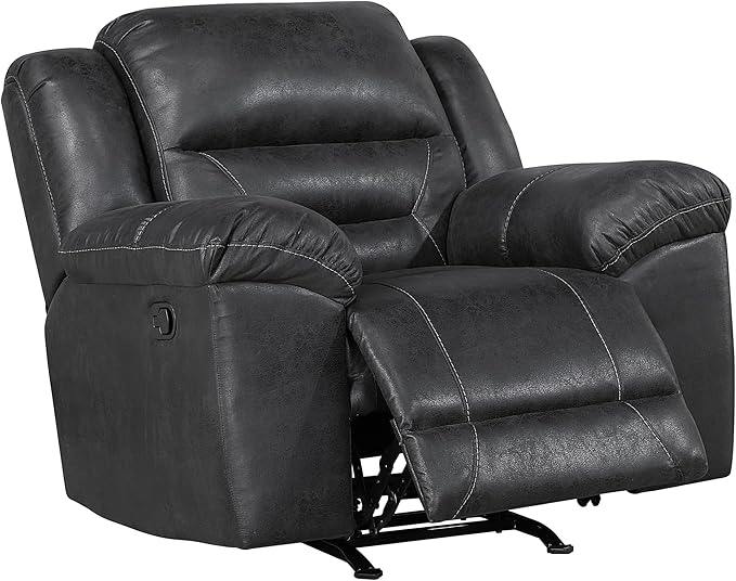 Lexicon Rocker Recliner Chair for Living Room Wall Hugger Manual Recliner Chairs Textured Microfiber Upholstered Rocking Reclining Chair Home Theater Seating Required Assembly Black