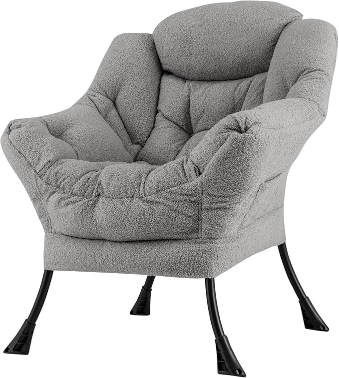 GORELAX Modern Lazy ChairUpholstered Lounge Accent Chair Single Leisure Sofa Chair with Armrests &amp Side Pocket Comfy Reading Chair for Bedroom Living Room Dorm Room (Plush Grey)