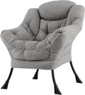 GORELAX Modern Lazy ChairUpholstered Lounge Accent Chair Single Leisure Sofa Chair with Armrests &amp Side Pocket Comfy Reading Chair for Bedroom Living Room Dorm Room (Plush Grey)