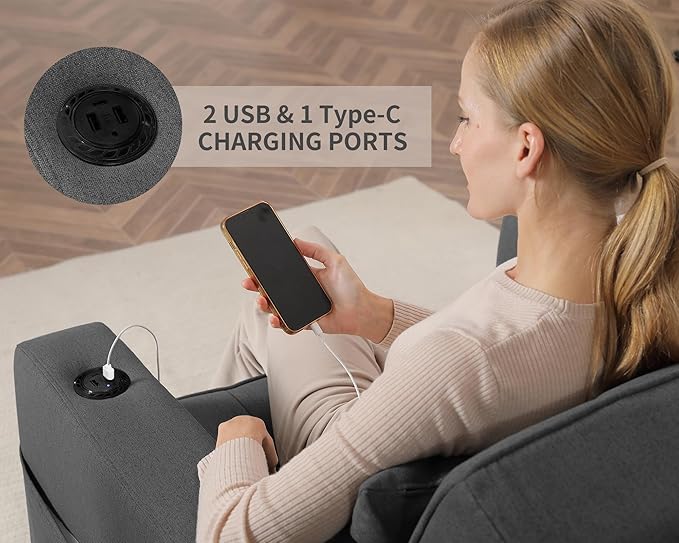 DURASPACE Pull Out Sofa Bed 3-in-1 Convertible Sofa Sleeper Chair Bed with USB Cup Holder Adjustable Armchair Beds for Small Spaces Apartment Living Room Office (Dark Gray Linen)