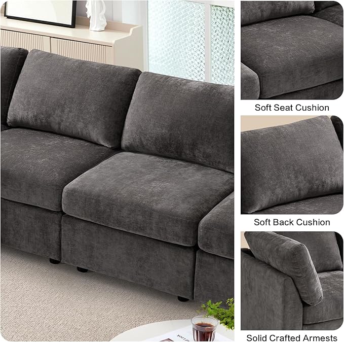Modular Sectional Sofa 96 inches 3 Seater Modern Corduroy Sofa Set Upholstered Couches for Living Room Bedroom(Grey 3 Seater)