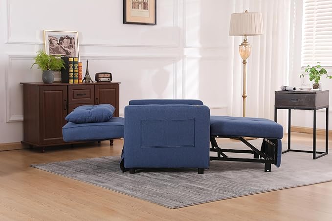 KEIKI Sleeper Chair Bed 3-in-1 Convertible Pull Out Sleeper Chair Bed Convertible Sofa Bed with USB Ports Side Pocket Single Armchair for Small Spaces Living Room Apartment Navy Blue