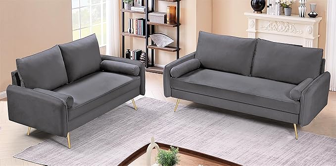 Kent Modern Loveseat European Style Velvet Living Room Furniture with Tapered Legs Vintage Flair and Sleek Design Grey
