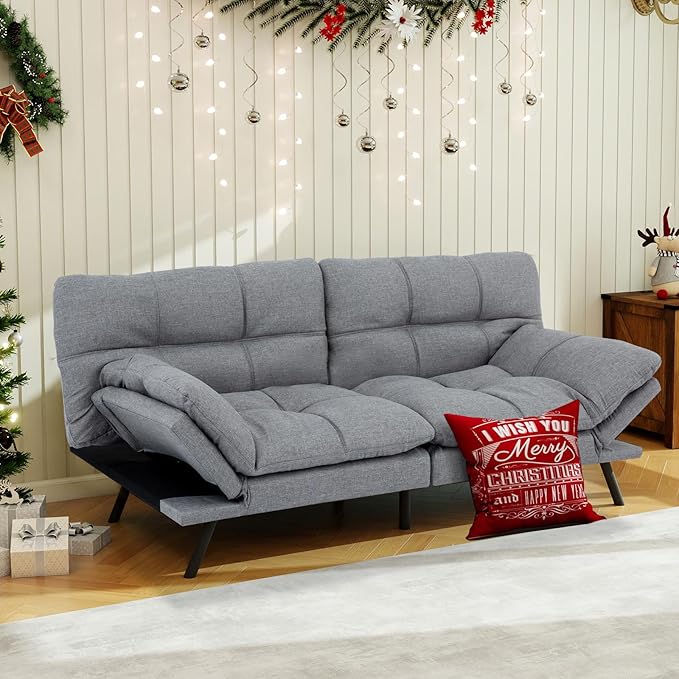 MUUEGM Futon Sofa Bed Couch Sofa Memory Foam Futon Sleeper Sofa Loveseat Convertible Couch Bed for Small Compact Spaces ApartmentLight Grey.