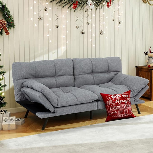MUUEGM Futon Sofa Bed Couch Sofa Memory Foam Futon Sleeper Sofa Loveseat Convertible Couch Bed for Small Compact Spaces ApartmentLight Grey.