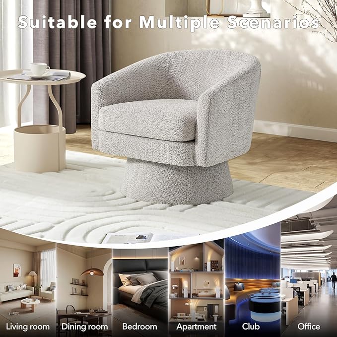 360° Swivel Accent Chair with Arms Modern Chenille Fabric Armchair with Curved Back &amp Soft Cushion Comfy Upholstered Chair for Living Room Bedroom Office Light Gray