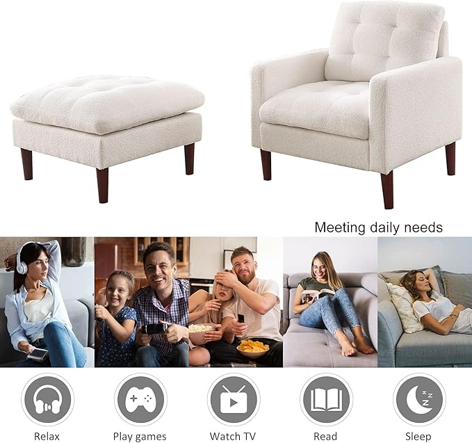 Modern Fabric Single Sofa Chair Living Room Chair Comfortable Armchair with Solid Wood Legs Tufted Chair for Reading or Lounging