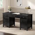 59 Executive Desk with File Drawers Cabinet Modern Computer Desk with Charging Station Keyboard Tray Large Home Office Desk Farmhouse Wood Desk for Study Writing Black