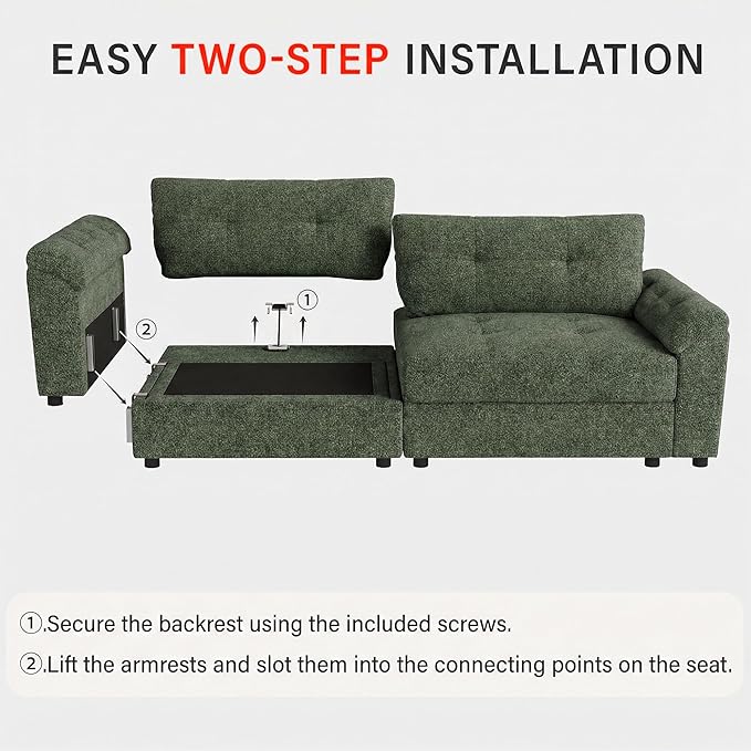 Oversized Modular Sectional Sofa with Adjustable Back Modern Comfy Sectional Couch with Storage Ottoman Deep Seat Chenille Cloud Couch for Living Room Only Chair Green