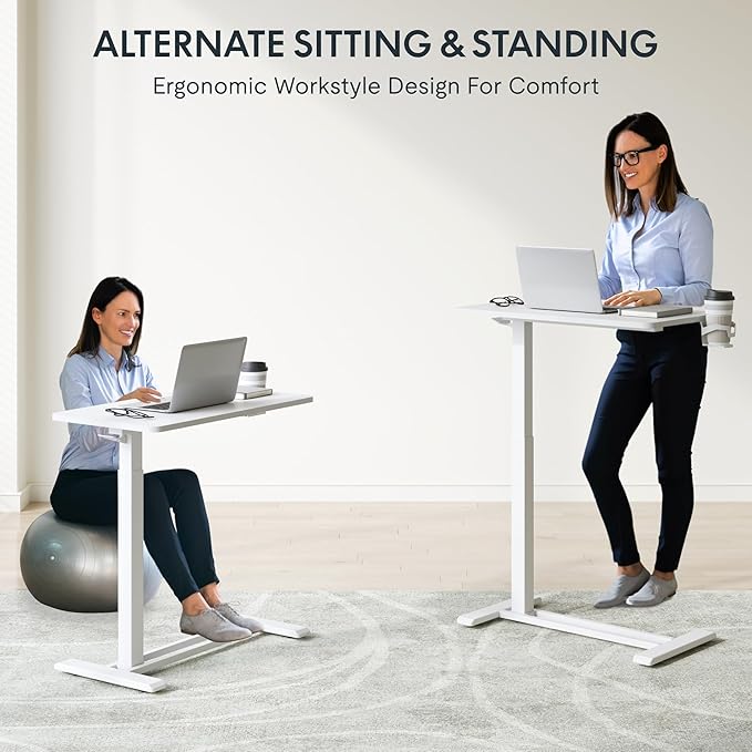 FLEXISPOT H7 Adjustable Overbed Bedside Table with Wheels Pneumatic Mobile Standing Desk Laptop Desk Rolling Computer Cart Movable Overbed Table Hospital Home Use(27.6 W x 15.7 D White)
