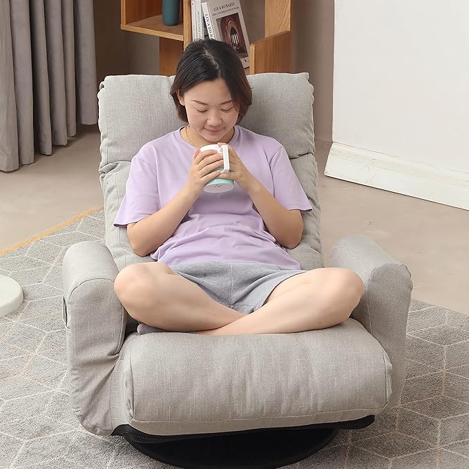 Generic Adjustable Head and Waist Game Chair Lounge Chair in The Living Room 360 Degree rotatable Sofa ChairRotatable seat Leisure Chair Deck Chair Grey