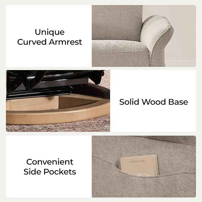 CHITA Power Recliner Chair Electric Triple-Motor Swivel Glider Nursery Rocking Chair with Adjustable Power Headrest and Lumbar Support GREENGARD Gold Certified Solid Wood Base Khaki Grey