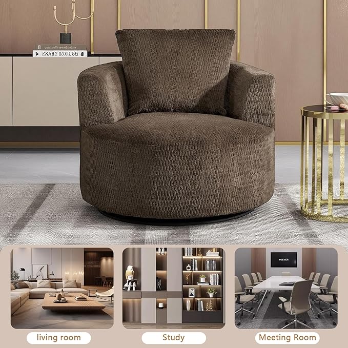 mikibama 39.4 W Swivel Round Chair Oversized Upholstered Sofa 360 Degree Swivel Barrel Chair Corduroy Comfy Deep Seat Sofa Chair for Living Room Bedroom Apartment