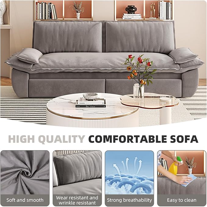 3 in 1 Convertible Queen Sleeper Sofa Bed Comfy Pull Out Futon Couch Bed 73.2 Modern Velvet Recliner Loveseat Sofa Multi-Functional Grey Cloud Couch for Living RoomApartmentOffice (Grey 73.2)
