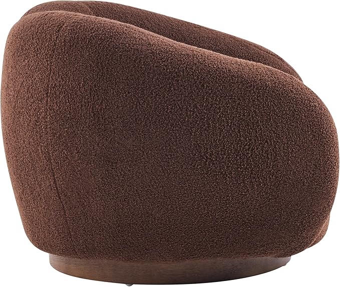 Christopher Knight Home Beckie Boucle Upholstered 360° Swivel Accent Chair Living Room Barrel Swivel Chair with Wooden Base Modern Club Chair with Rotation Dark Brown