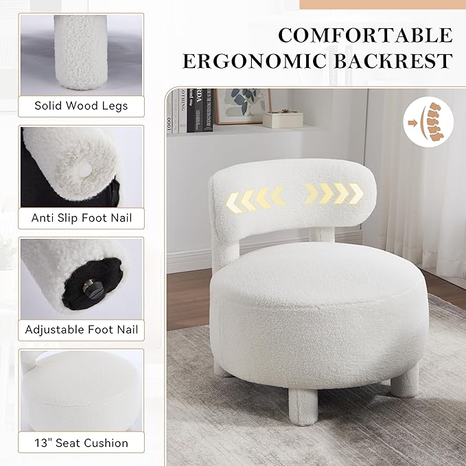 Minimalist Modern Accent Chair 28.35 Unique Armless Single Chair with Curved Backrest and Solid Wood Legs Teddy Fabric Upholstered Slipper Side Chairs for Living RoomBedroom Vanity Room