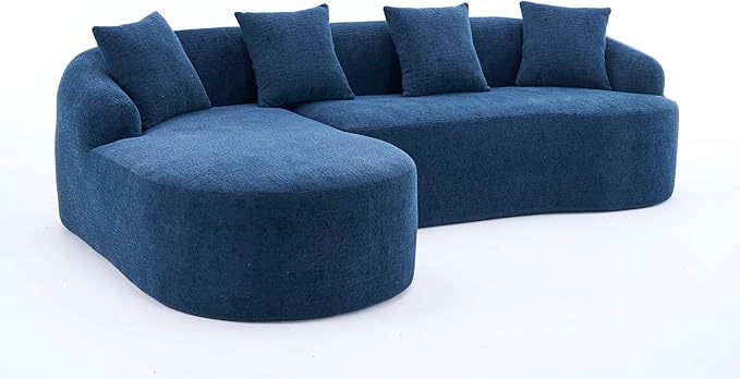 Curved Sectional Sofa Couch Oversized L Shape Deep Seat Cloud Couch Modern Chenille 4-Seater Sofa with Chaise No Assembly Required Couches for Living Room Apartment Office Navy Blue