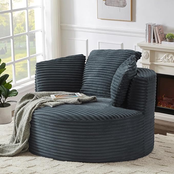 Round Chair Lounge Chaise Indoor 48.8 Oversized Sofa Chair Upholstered Corduroy Deep Seat Sleeper Sofa Bed No Assembly Required for Living Room Bedroom Apartment Dark Gray