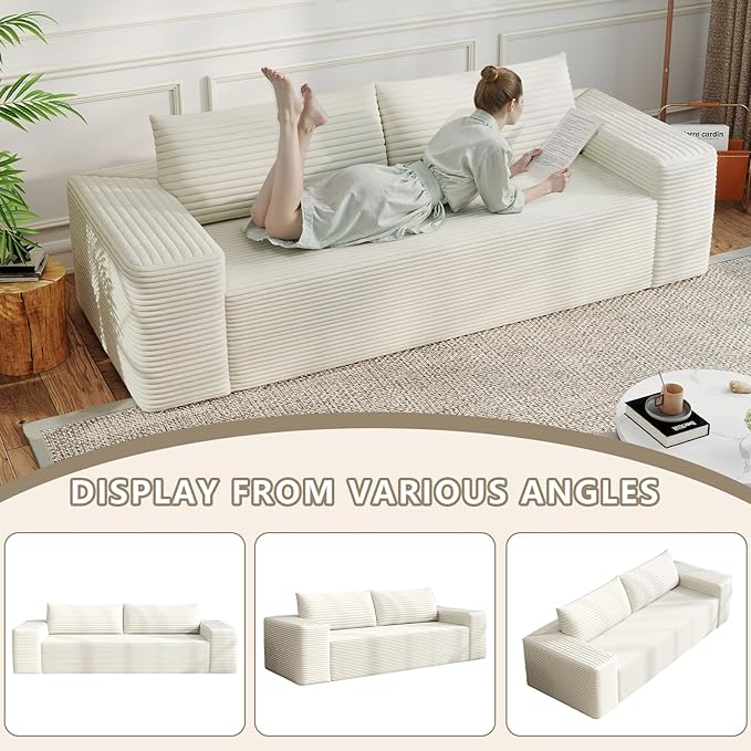 71 Loveseat Sofa Boneless Loveseats for Living Room No Assembly Required Corduroy Love Seat for Small Spaces Bedroom Apartment Office White