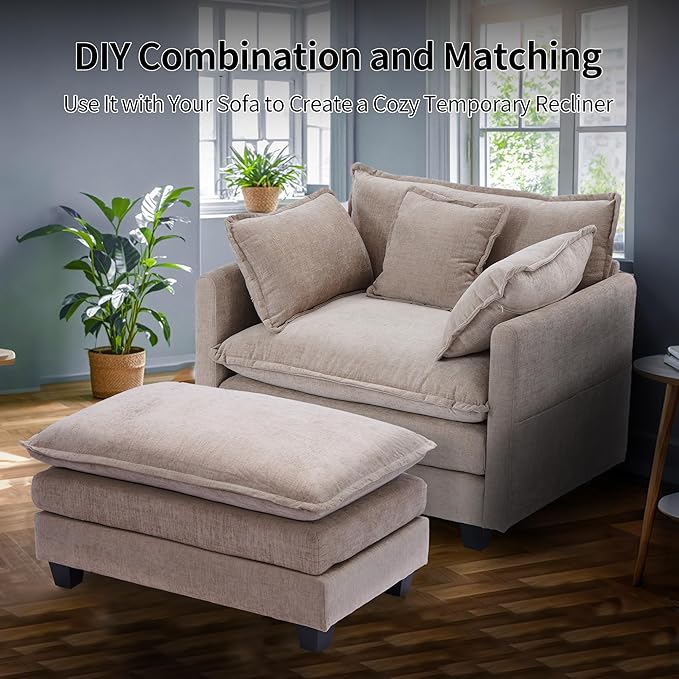 SweetGO corporation 40 Chenille Lounge Chair for Reading Modern Couch Cozy Sofa Bed Upholstered Living Room Single Sofa Accent Chair with Ottoman Coffee