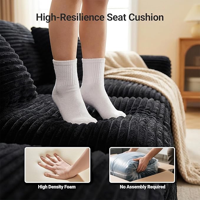 L-Shaped Corner Corduroy Sectional Sofa 4 Seat Modular Boneless Sofa Foam Cloud Couch with Movable Ottoman and Toss PillowsModern Deep Seat Convertible Chaise Sofa