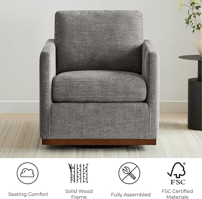 CHITA Swivel Accent Chair FSC Certified Mid Century Modern Arm Chair for Living Room and Bedroom Fully Assembled Grey