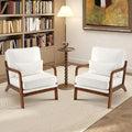 DUMOS Accent Chairs Set of 2Mid Century Modern Chair with Arms and Waist Cushion Reading Chairs for Adults Lounge Chair for Living Room and Bedroom Solid Wooden Frame Cream