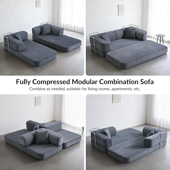 Modular Floor Sofa Bed for Small Apartments &amp Renters Stable Fixed-Shape Support Wide Guest Sleeper No Assembly Corduroy (Dark Gray) | 2-in-1 pillow quilts No assembly needed Medium-firm sup