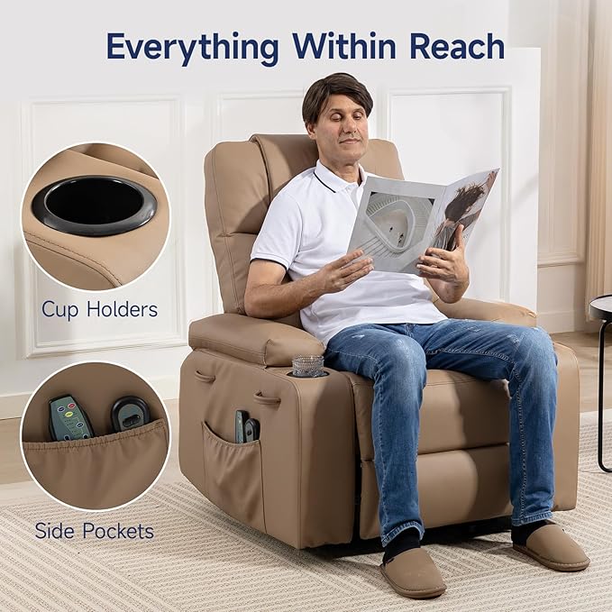 Power Lift Recliner Chair for Elderly with Massage &amp Heat 160° Adjustable PU Leather Electric Recliner with Remote Cup Holders Side Pockets and Stand Assist for Living Room Bedroom (Brown)