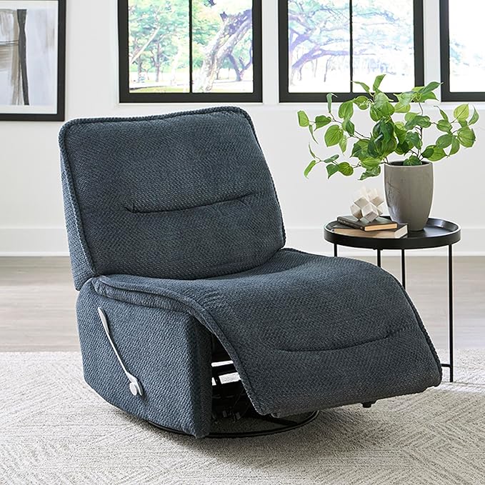 Parker Living Leo - Midnight Blue Manual Swivel Recliner Chair Armless Recliner Upholstered Modern Nursery Rocking Chair with Footrest for Bedroom Living Room