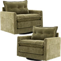 Swivel Accent Chair Set of 2 Modern Swivel Barrel Chair for Living Room 360 Degree Comfy Square Accent Barrel Chair Upholstered Sofa Armchair for BedroomReading Chenille Olive Green