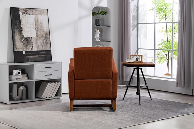 Mid Century Modern Accent Chair with Wood e Upholstered Living Room Chairs with Waist Cushion Reading Armchair for Bedroom Sunroom