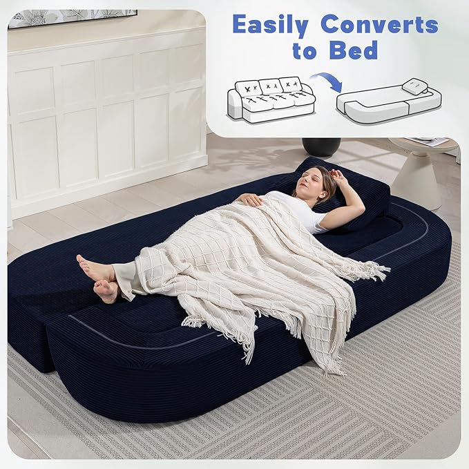 from Couch to Cloud: 3-Seater Boneless Sofa Bed for Small Spaces Cozy Tufted Corduroy Sleeper for Modern Adults No Assembly Needed Ships Compressed