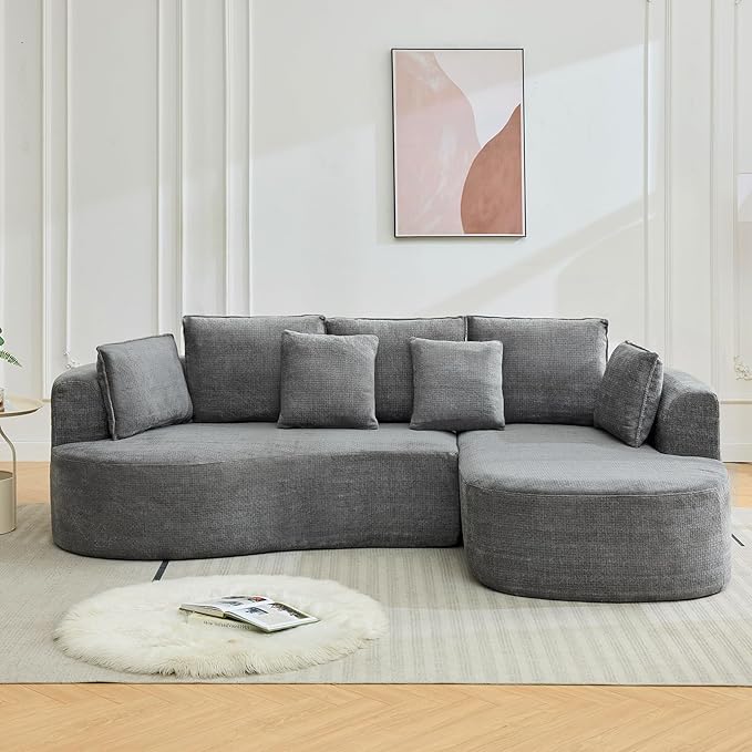 Curved Cloud Boneless Couch 106’’ Modern Comfy L-Shape No Assembly Required Sofa with Chenille Fabric Deep Seat Loveseat + Chaise for Living Room