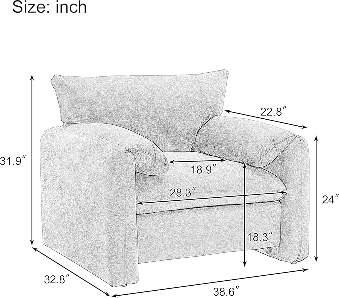 Modern Style Armchair Accent Chair Chenille Oversized Armchair Single Sofa Lounge Chair with Curved Backrest and Open Back Fabric Upholstered Chair for Living Room Bedroom (Cream 007)