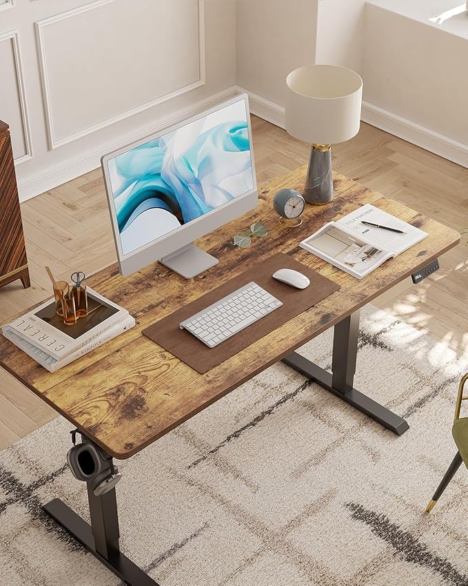 CubiCubi 63 x 28 Large Standing Desk Height Adjustable Electric Computer Desk 28 Deep Desktop Sit Stand up Home Office Workstations with 4 Preset Heights Rustic Brown