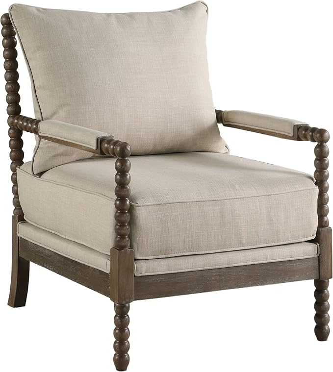 Coaster Home Furnishings - Blanchett - Upholstered Bobbin Accent Chair with Beaded Design Wood Frame and Padded Arms - Living Room - Beige and Natural - 905362