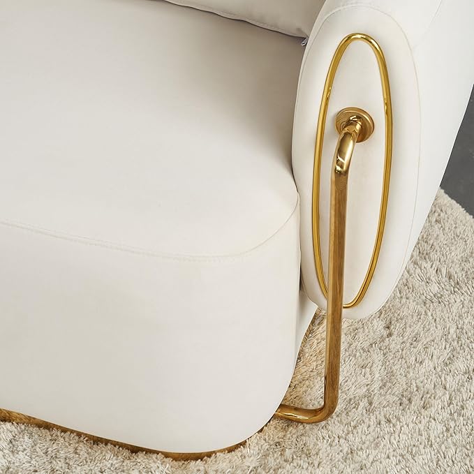 35.83'' W Luxury Modern Single ChairAccent ChairArm Chair for Living RoomBedroomWaiting RoomStainless Steel e and Base in Gold ColorUpholstered Soft Velvet Beige Color