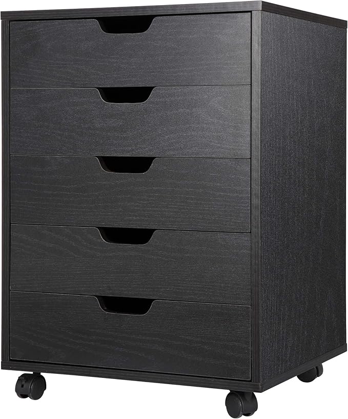 Nouva 5-Drawer File Cabinet - Vertical Mobile Filing Cabinet w/WheelsUnder Beside Desk Chest Storage Printer Stand for Home OfficeBlack