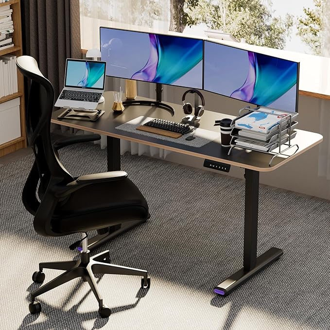 NearHub Dual Motor Electric Standing Desk Solid 48 x 24 Height Adjustable Sit Stand Desk Premium Whole Piece Top Memory Controller Ergonomic Work Desks for Home Office (OD30 Black 48”×24”)
