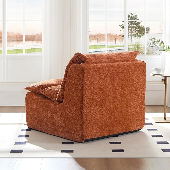 Accent Armless Chair Lazy Floor Seating Single Chair Sofa Lounger Leisure Accent Single Couch with Backrest for Living Room Bedroom Office Single Seat Orange