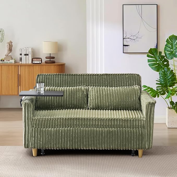 54W Convertible Sleeper Sofa Bed3-In-1 Corduroy Pull Out Couch BedFuton Loveseat Sleeper Couch with Adjustable Backrest &amp USB Ports &amp Side TableRecliner for Living Room/Office/Small Space(