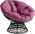 OSP Home Furnishings Wicker Papasan Chair with 360-Degree Swivel Grey Frame with Purple Cushion