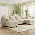 P PURLOVE Sectional Sofa Large Modular Sectional Sofa Convertible Couch with Reversible Chaise for Living Room with Plastic Legs (Beige)