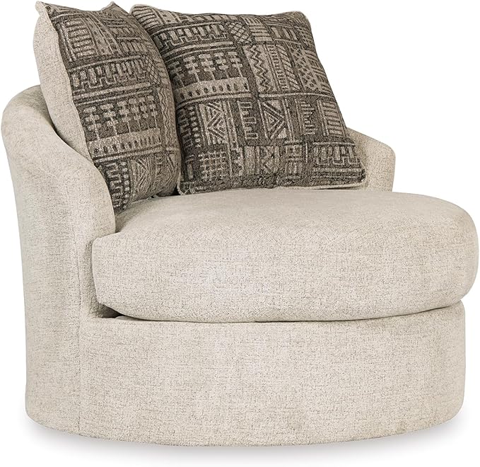 Signature Design by Ashley Soletren Contemporary Chenille 360-Degree Swivel Accent Chair Off-White