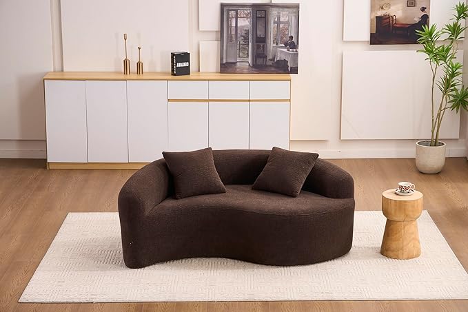 Luxury Modern Chenille Sectional Sofa Tai Chi Curved Compression Couch Boucle Cozy Soft Loveseat for Living Room Apartment Office (Brown)