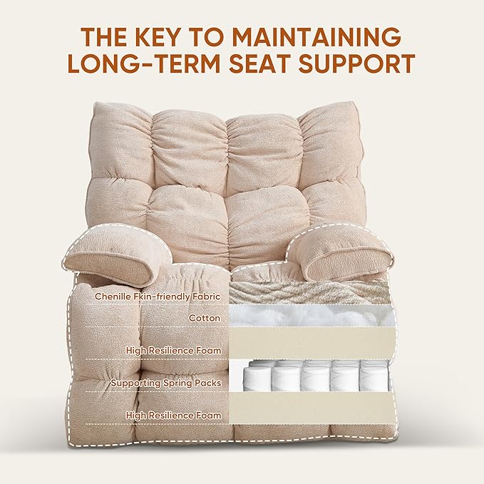 Oversized Swivel Power Rocker ReclinerElectric Recliner Chairs for AdultsExtra Wide Seat ReclinersUpholstered Nursery Reclining Glider ChairSwivel Chairs for Living RoomBeige