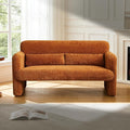 59.1 Boucle Modern Sofa Couch 2 Seater Sherpa Lamb Fabric Loveseat Comfy Upholstered Couch Leisure Lounge Sofa with 2 Waist Pillow for Bedroom Office and Living RoomOrange