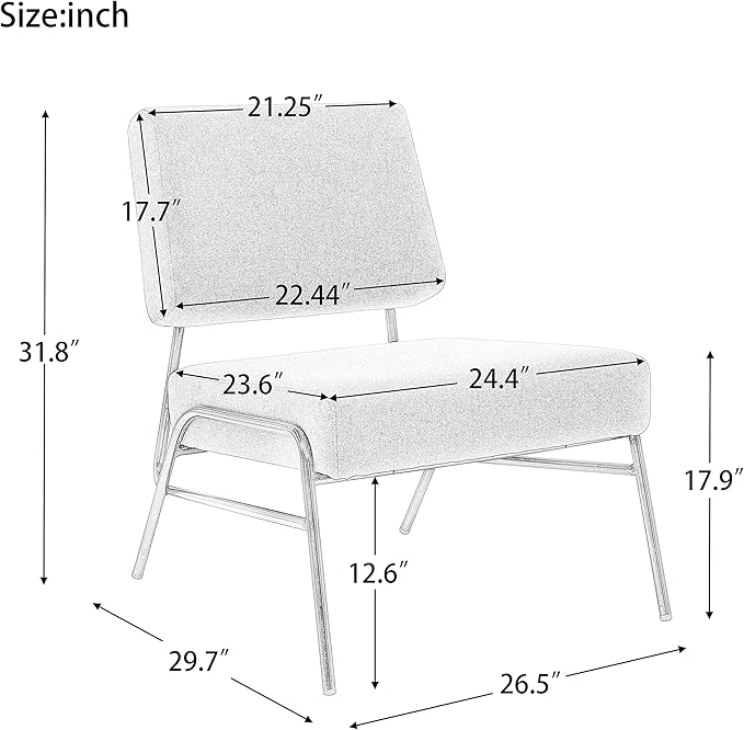 Wire Metal Frame Slipper Chair Armless Accent Chair Lounge Chair for Living Room Bedroomfor Boys Girls Home OfficeYellow Linen