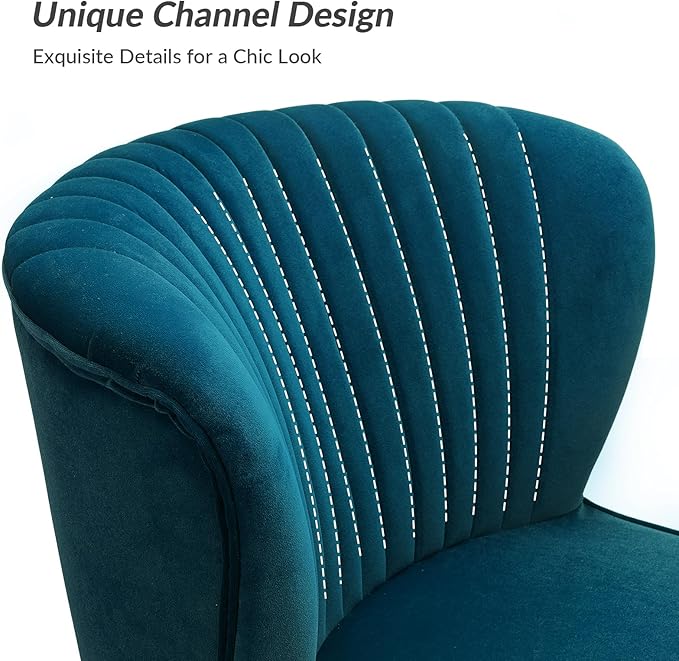 HULALA Home Velvet Accent Chair Set of 2 Modern Armless Upholstered Side Chair with Glam Gold Metal Legs for Vanity Living Room Bedroom - Teal